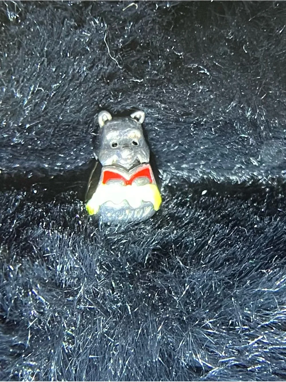 Cute 925  Silver Winnie the PoohBear charm Necklace with Red and Yellow Enamel